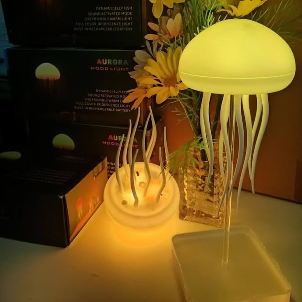 GlowGroove™ Jellyfish Night Light – RGB Voice Control LED Mood Lamp