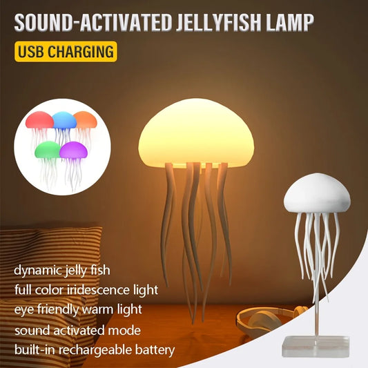 GlowGroove™ Jellyfish Night Light – RGB Voice Control LED Mood Lamp